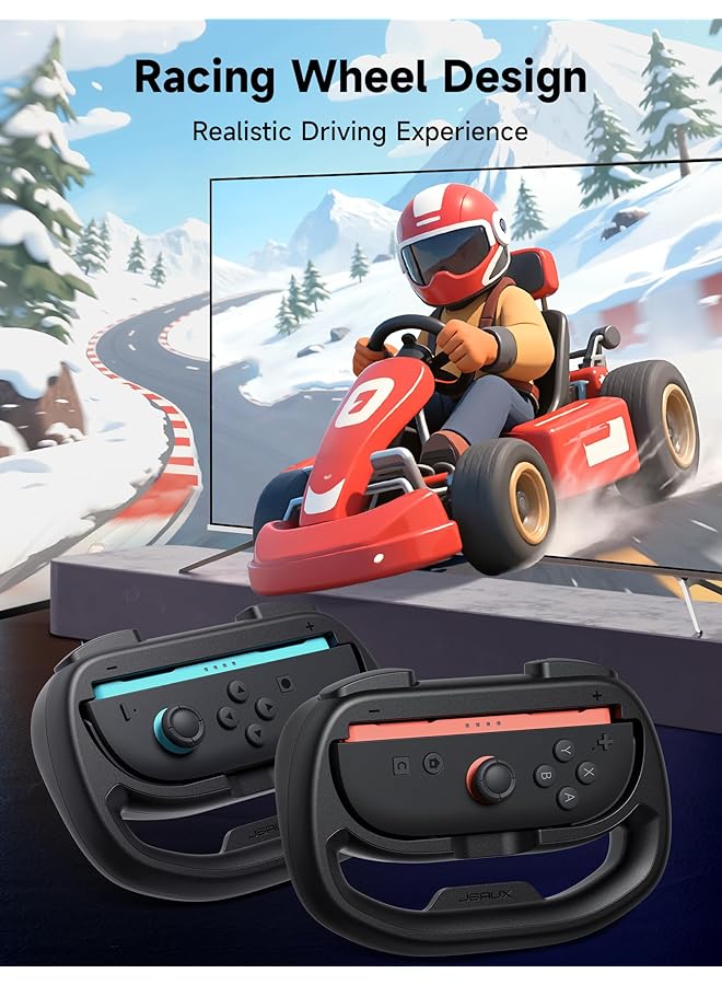 jsaux Steering Wheels For Nintendo Switch 2 Joycon Controller Compatible With Mario Kart 9/8 Deluxe Realistic Racing Experience With Comfortable Grip For Joycon Controller Accessories–2X Black - Image 5
