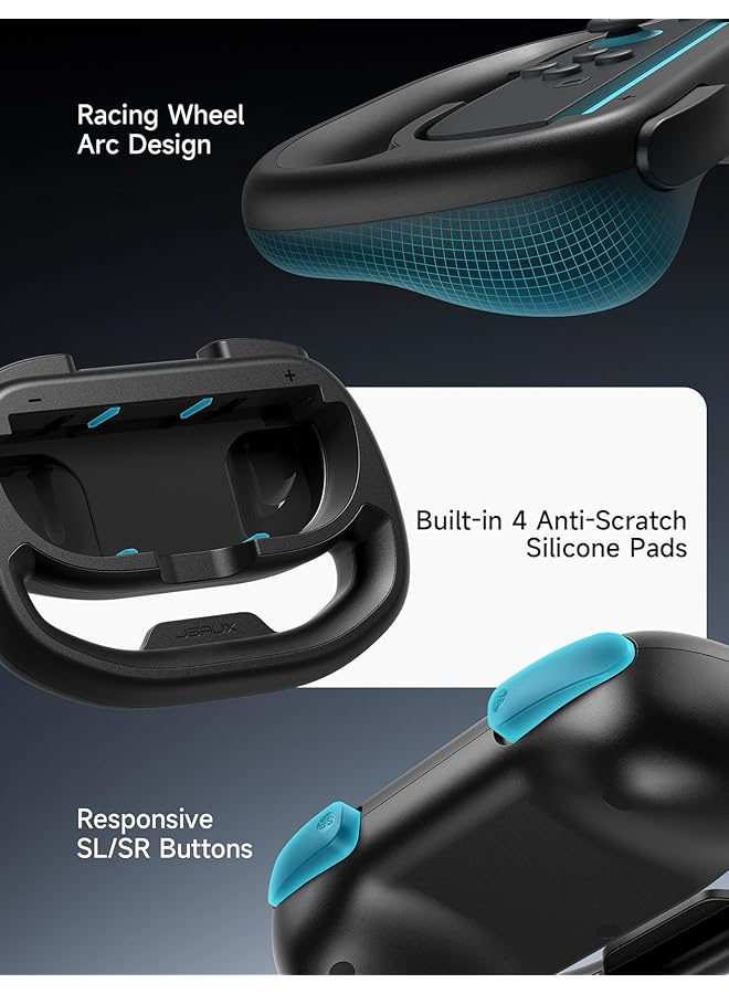 jsaux Steering Wheels For Nintendo Switch 2 Joycon Controller Compatible With Mario Kart 9/8 Deluxe Realistic Racing Experience With Comfortable Grip For Joycon Controller Accessories–2X Black - Image 4