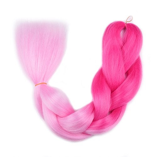 BACANA Ombre Braiding Hair (Pink/Light Pink)3pcs Jumbo Braiding Hair Extension For Box Braids Twist 24 Inch Hot Water Seal Real Soft - Image 5