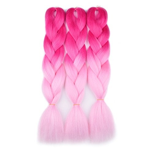 BACANA Ombre Braiding Hair (Pink/Light Pink)3pcs Jumbo Braiding Hair Extension For Box Braids Twist 24 Inch Hot Water Seal Real Soft - Image 1