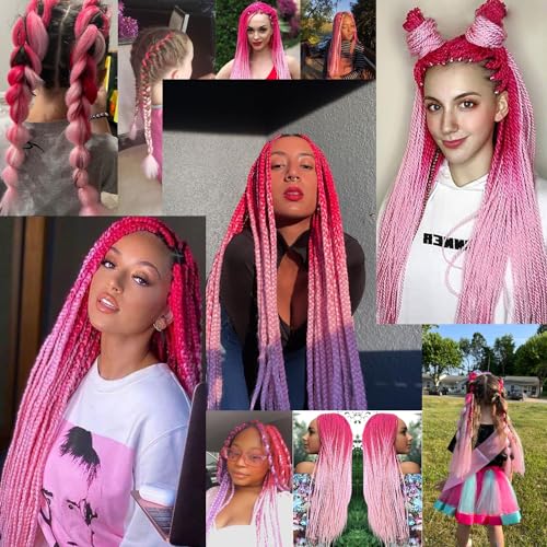 BACANA Ombre Braiding Hair (Pink/Light Pink)3pcs Jumbo Braiding Hair Extension For Box Braids Twist 24 Inch Hot Water Seal Real Soft - Image 4