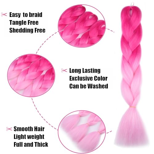 BACANA Ombre Braiding Hair (Pink/Light Pink)3pcs Jumbo Braiding Hair Extension For Box Braids Twist 24 Inch Hot Water Seal Real Soft - Image 3