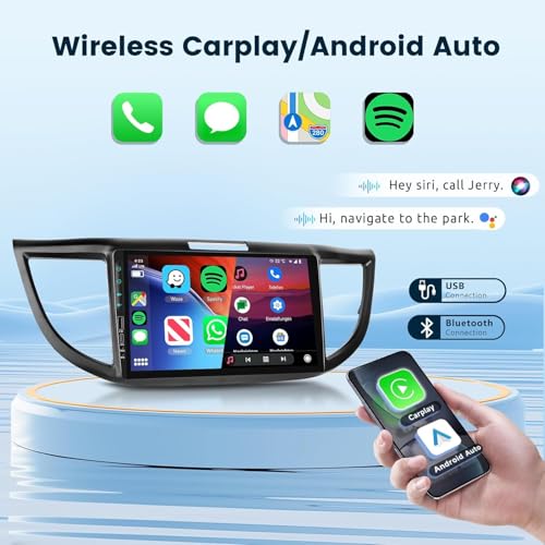 Podofo راديو سيارة 2G+64G لهوندا CRV 2012-2016، وايرلس كار بلاي/أندرويد أوتو شاشة تعمل باللمس 9 إنش HD وحدة رأس أندرويد 13 GPS واي فاي بلوتوث Type-C/USB EQ كاميرا خلفية HD - Image 3