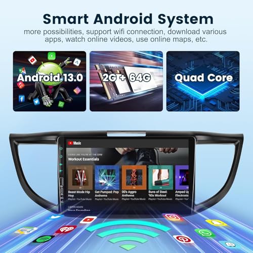 Podofo راديو سيارة 2G+64G لهوندا CRV 2012-2016، وايرلس كار بلاي/أندرويد أوتو شاشة تعمل باللمس 9 إنش HD وحدة رأس أندرويد 13 GPS واي فاي بلوتوث Type-C/USB EQ كاميرا خلفية HD - Image 4