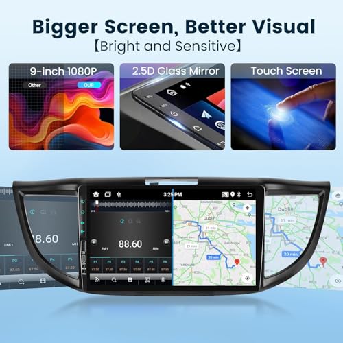 Podofo راديو سيارة 2G+64G لهوندا CRV 2012-2016، وايرلس كار بلاي/أندرويد أوتو شاشة تعمل باللمس 9 إنش HD وحدة رأس أندرويد 13 GPS واي فاي بلوتوث Type-C/USB EQ كاميرا خلفية HD - Image 5