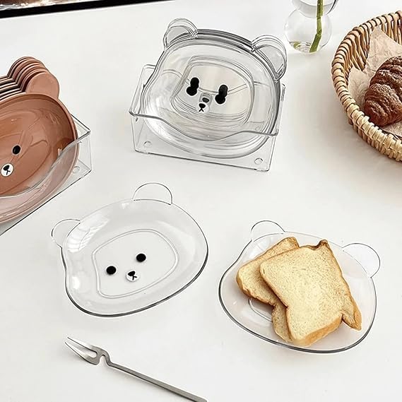 VIHANCO Transparent Bear-Shaped Plastic Dessert Plate, Small Appetizer Dish for Snacks and Fruits, Cute Cartoon Design, 1 Piece - Image 2