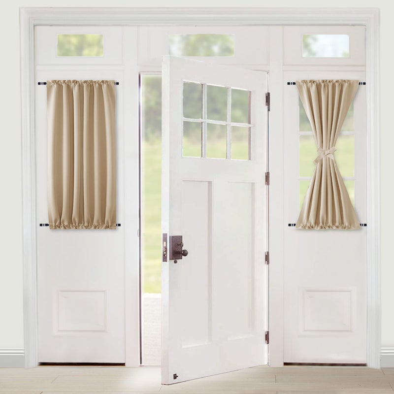XWZO Room Darkening Curtains for French Doors  Privacy and Thermal Curtains for Glass Door  Rod Pocket Curtains with Tiebacks  25 x 40 inches Long  Biscotti Beige  1 Panel - Image 1
