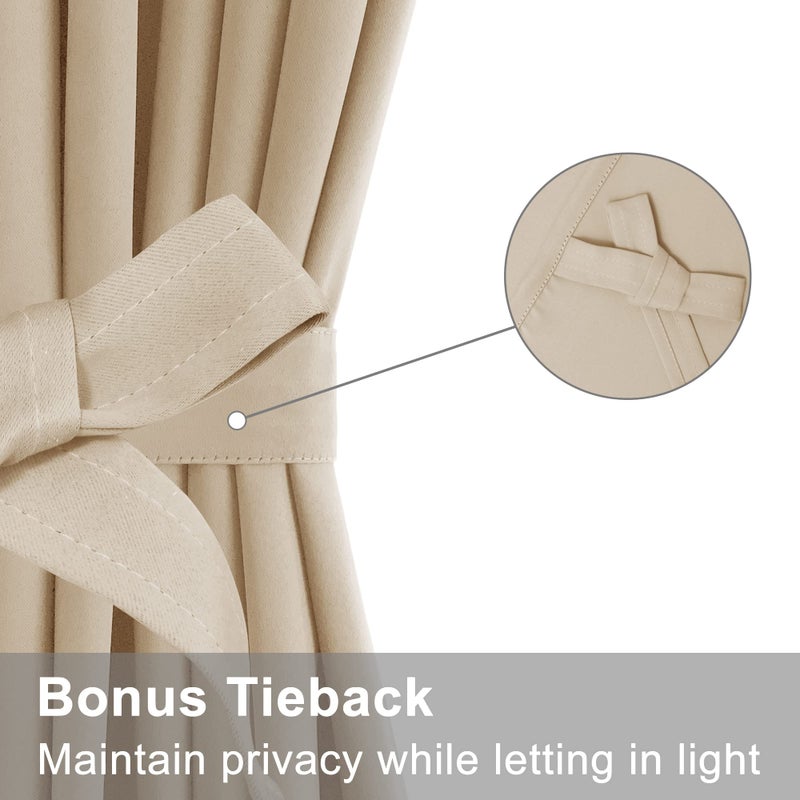 XWZO Room Darkening Curtains for French Doors  Privacy and Thermal Curtains for Glass Door  Rod Pocket Curtains with Tiebacks  25 x 40 inches Long  Biscotti Beige  1 Panel - Image 2