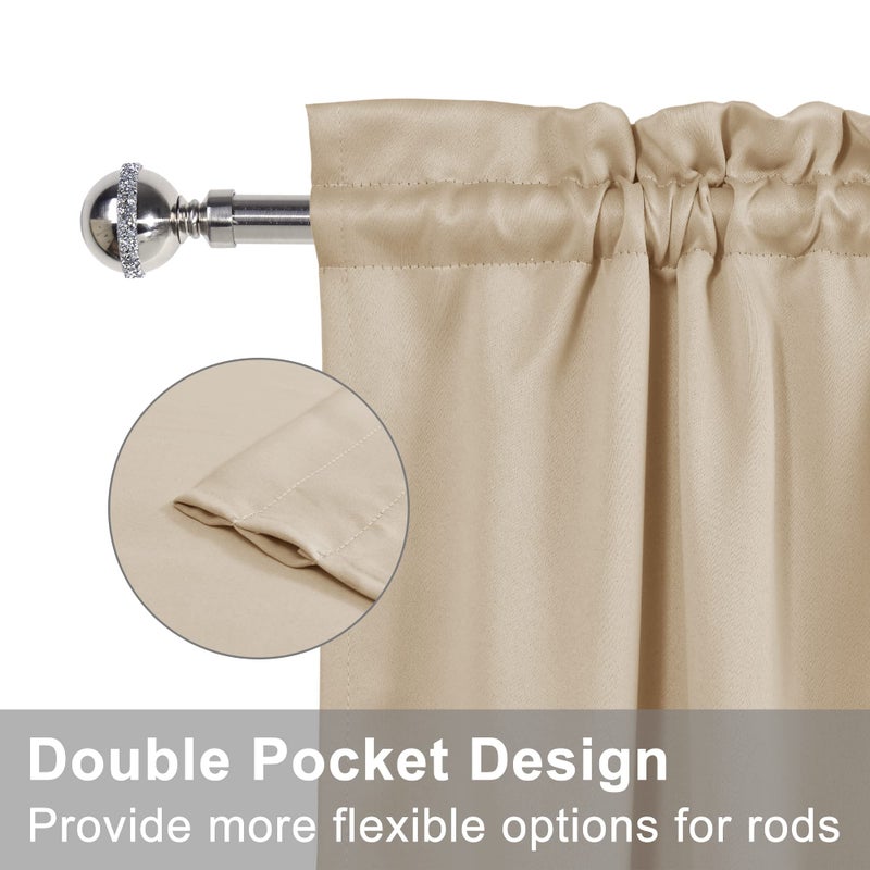XWZO Room Darkening Curtains for French Doors  Privacy and Thermal Curtains for Glass Door  Rod Pocket Curtains with Tiebacks  25 x 40 inches Long  Biscotti Beige  1 Panel - Image 3