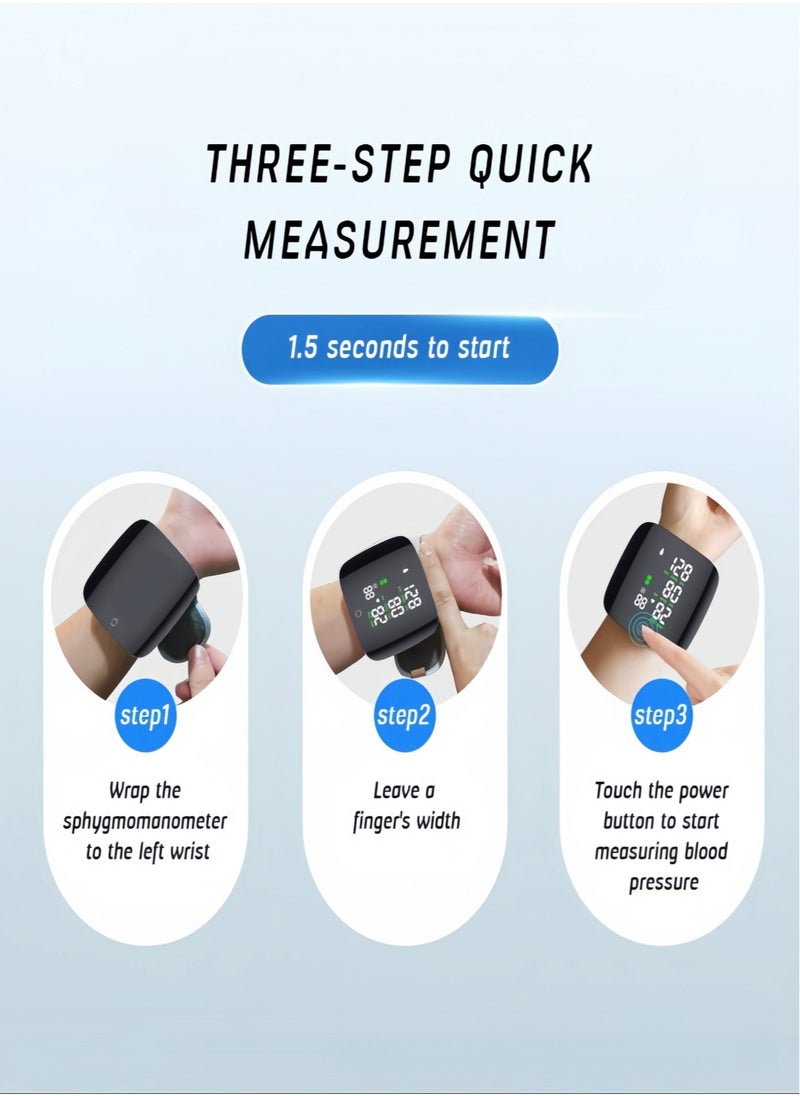ANRIKKA Elderly-Friendly Wrist Blood Pressure Monitor – Quick 3-Step Measurement, 198 Memory, Voice Alert, Large LED Display (Black)  - Image 2