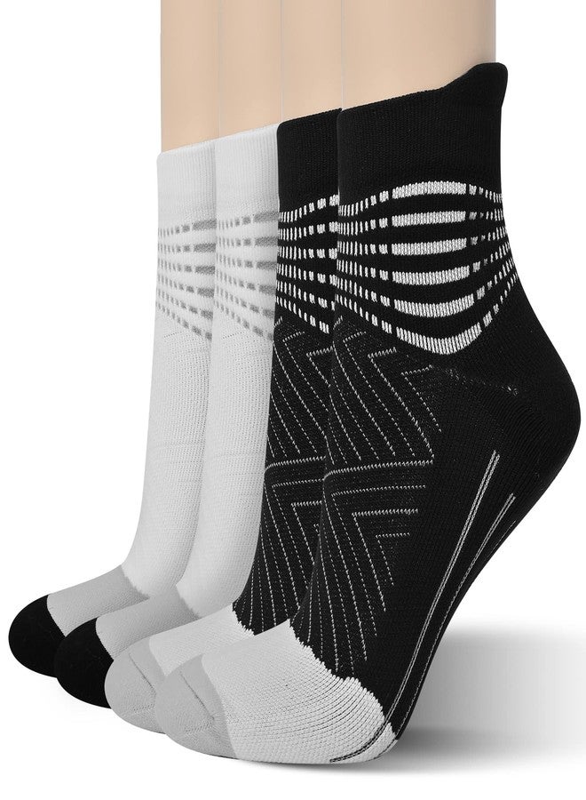 IRAMY Compression Ankle Support Socks Women - Coolmax Wicking, Cushioned Athletic, Plantar Fasciitis Relief 2/3/6 Pairs, Black+white(2 Packs), M - Image 1