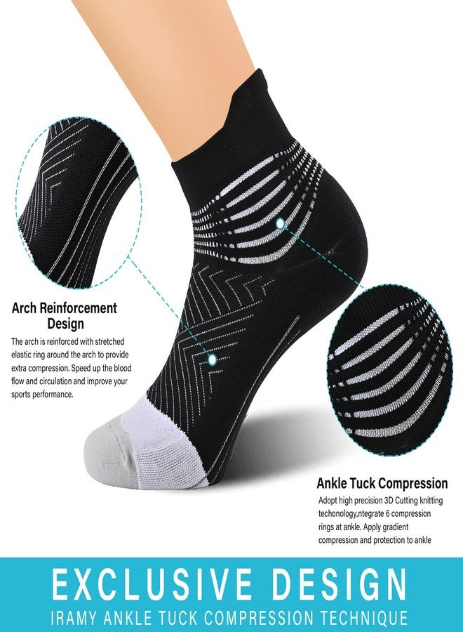 IRAMY Compression Ankle Support Socks Women - Coolmax Wicking, Cushioned Athletic, Plantar Fasciitis Relief 2/3/6 Pairs, Black+white(2 Packs), M - Image 2
