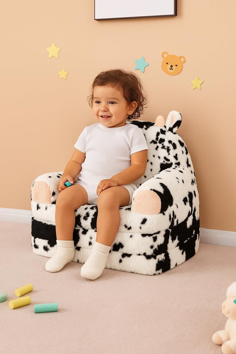 QIUODO Toddler Chair with Faux Rabbit Fur â€“ 2-in-1 Foldable Kids Couch, Soft Sofa for Reading, Bedroom or Playroom Use, Ages 1-3ï¼ˆCowï¼‰ - Image 4