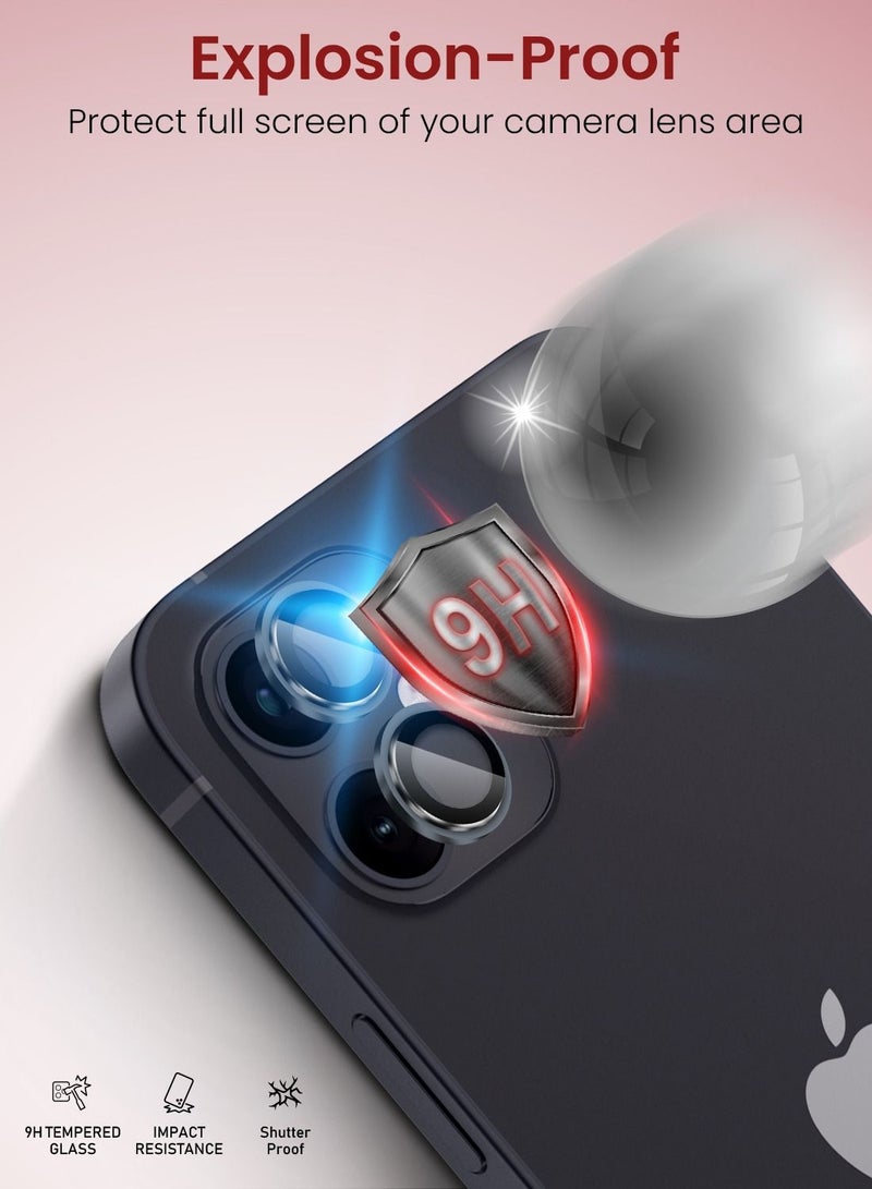 Moxedo Camera Lens Protector, 9H Tempered Glass, Aluminum Alloy Individual Ring Camera Cover Screen Protector Compatible for iPhone 12 / 12 Mini  - BLACK - Image 5