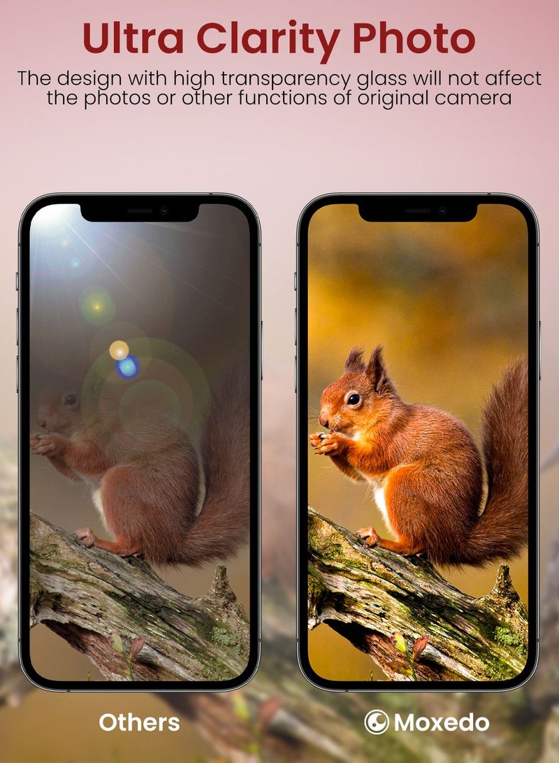 Moxedo Camera Lens Protector, 9H Tempered Glass, Aluminum Alloy Individual Ring Camera Cover Screen Protector Compatible for iPhone 12 / 12 Mini  - BLACK - Image 4