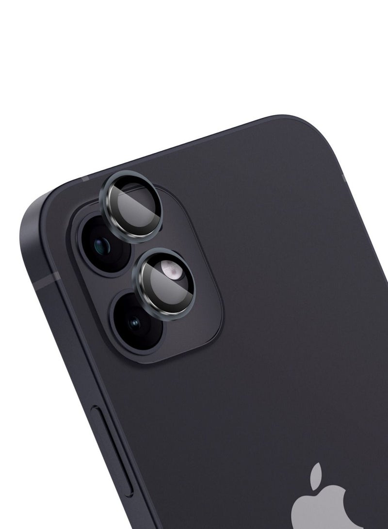 Moxedo Camera Lens Protector, 9H Tempered Glass, Aluminum Alloy Individual Ring Camera Cover Screen Protector Compatible for iPhone 12 / 12 Mini  - BLACK - Image 1