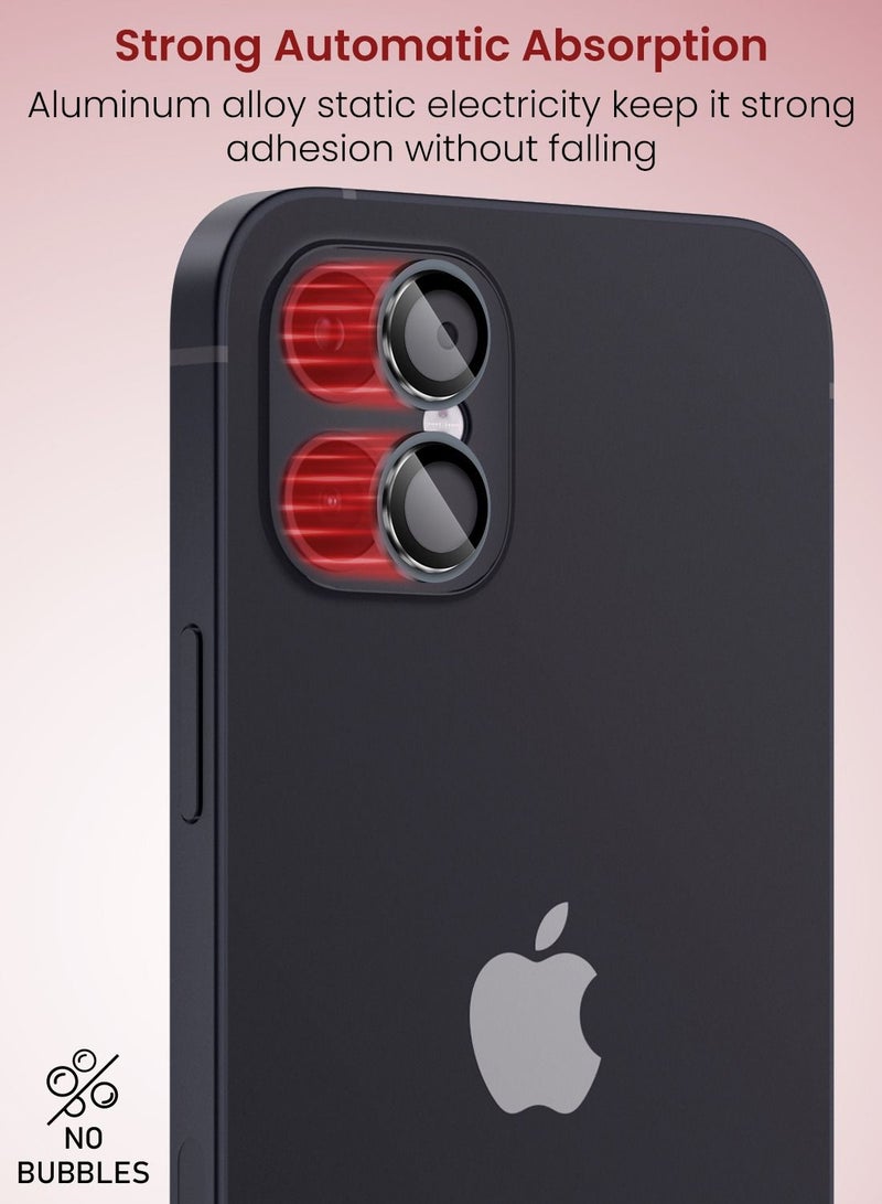 Moxedo Camera Lens Protector, 9H Tempered Glass, Aluminum Alloy Individual Ring Camera Cover Screen Protector Compatible for iPhone 12 / 12 Mini  - BLACK - Image 2