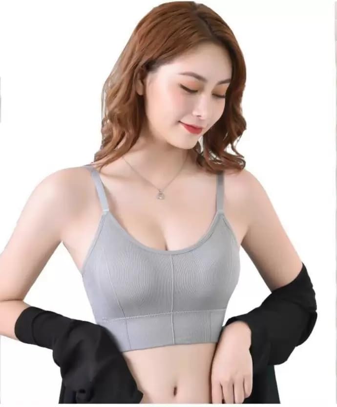Acnos Pack of 2 Women Sports Lightly Padded Bra Combo (Grey-Beige Skin) (Free Size Fit Up to 28-30-32-34) - Image 4
