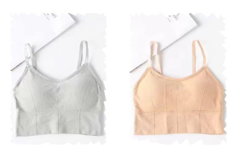 Acnos Pack of 2 Women Sports Lightly Padded Bra Combo (Grey-Beige Skin) (Free Size Fit Up to 28-30-32-34) - Image 1