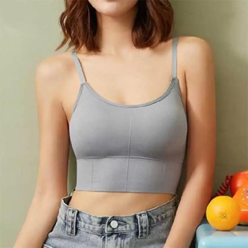Acnos Pack of 2 Women Sports Lightly Padded Bra Combo (Grey-Beige Skin) (Free Size Fit Up to 28-30-32-34) - Image 2