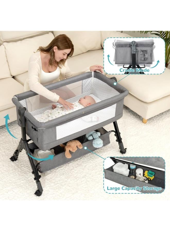 3-in-1 Baby Bassinet Bedside Sleeper Crib with Wheels and Mattress - Image 4