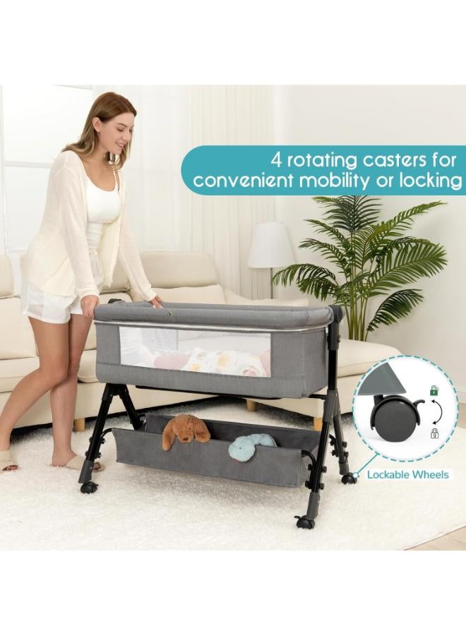 3-in-1 Baby Bassinet Bedside Sleeper Crib with Wheels and Mattress - Image 3