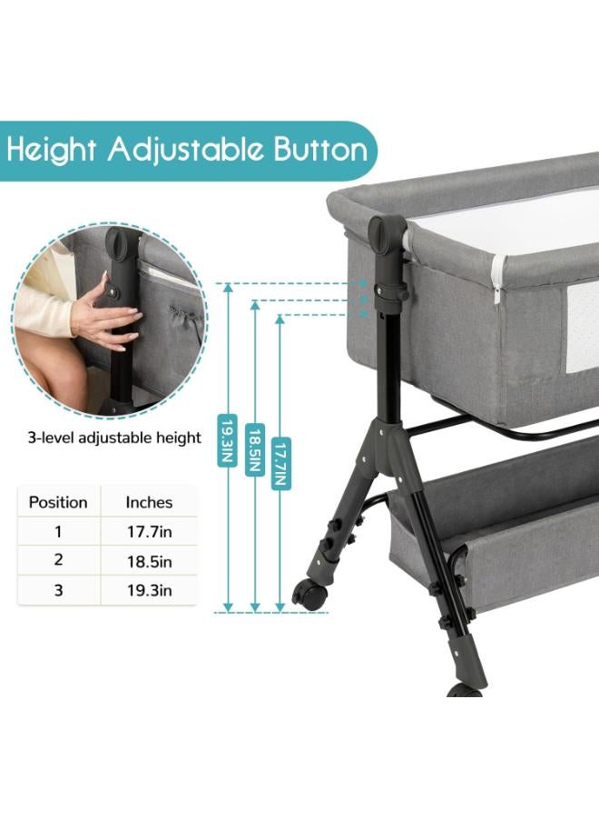 3-in-1 Baby Bassinet Bedside Sleeper Crib with Wheels and Mattress - Image 5