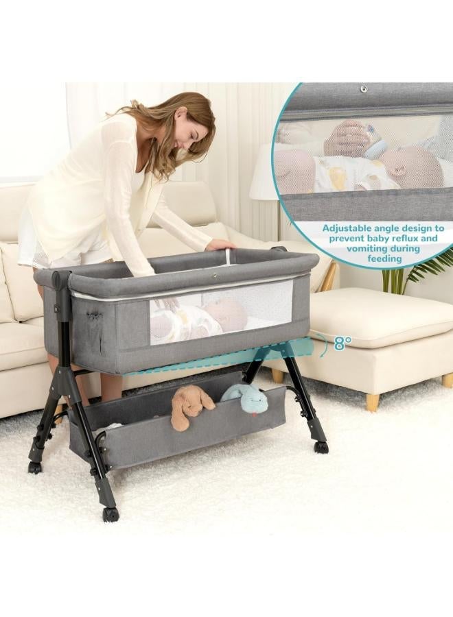 3-in-1 Baby Bassinet Bedside Sleeper Crib with Wheels and Mattress - Image 2
