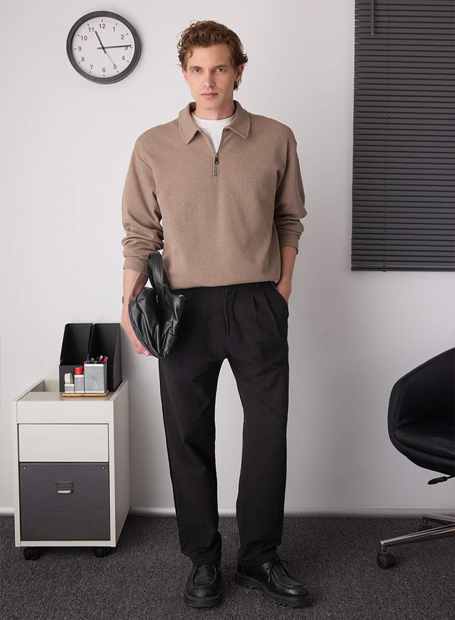 trendyol Black Pleated Comfortable Linen Look Cotton Pants - Image 1