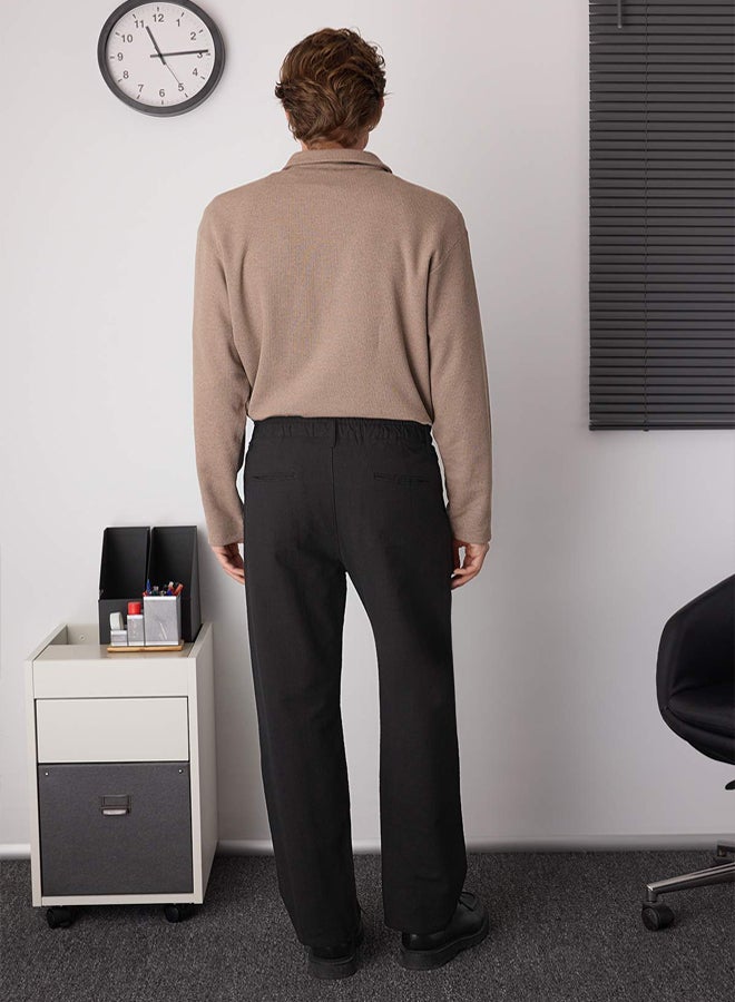 trendyol Black Pleated Comfortable Linen Look Cotton Pants - Image 4
