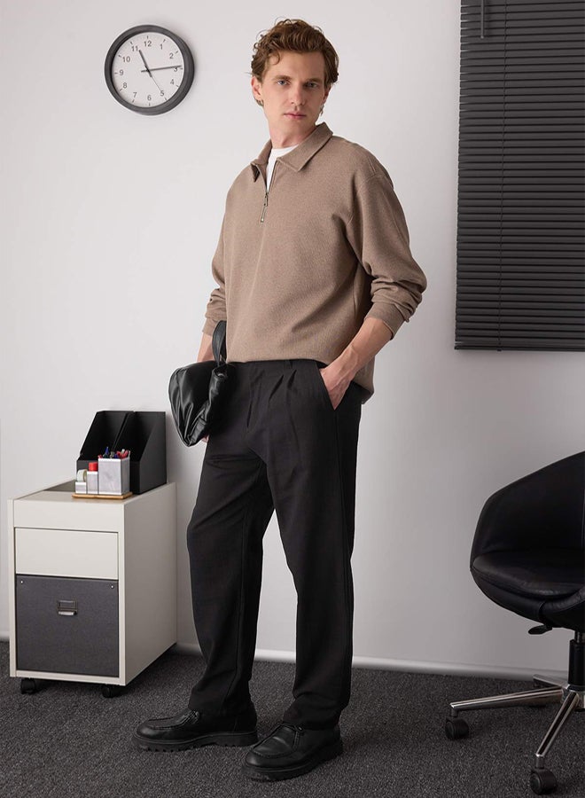 trendyol Black Pleated Comfortable Linen Look Cotton Pants - Image 2