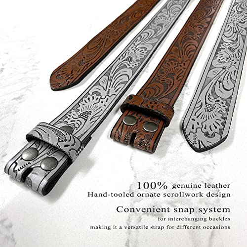 Belts.com BS220 Western Floral Engraved Embossed Tooled Genuine Leather Belt Strap w/Snaps 1 1/2" Wide (Brown, 34) - Image 3