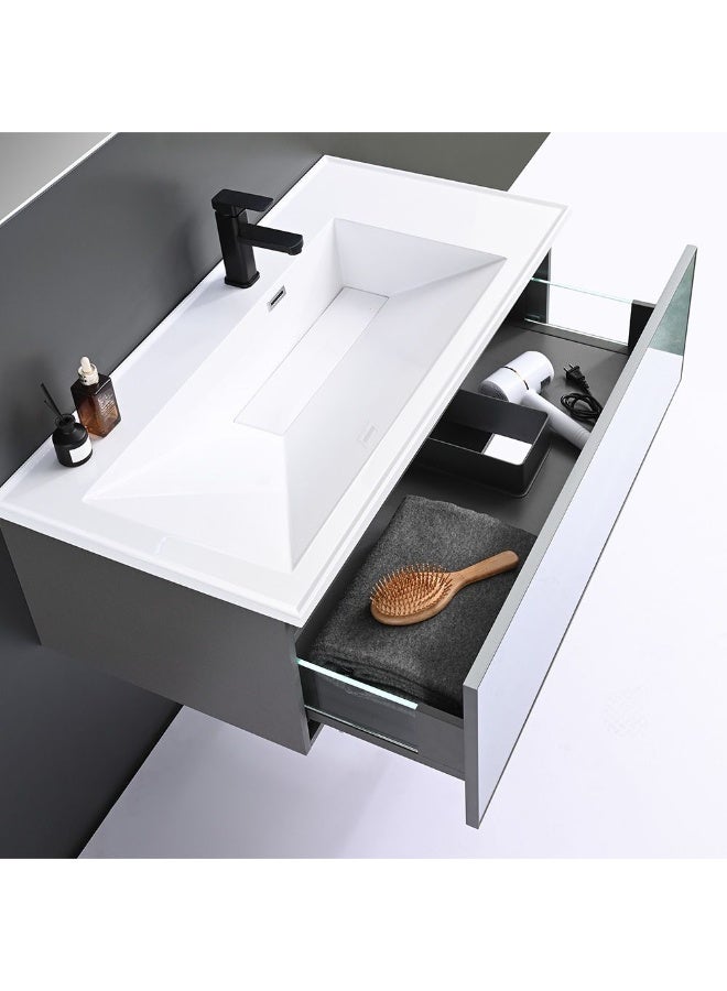 DANUBE HOME Milano Renz Vanity With Mirror & Cabinet (2Pc/Set) (100X50X35) Cm - Light Grey Finish| Single Basin Wooden Sink Cabinet Compact Storage Cabinet For Modern Bathroom  - Image 2