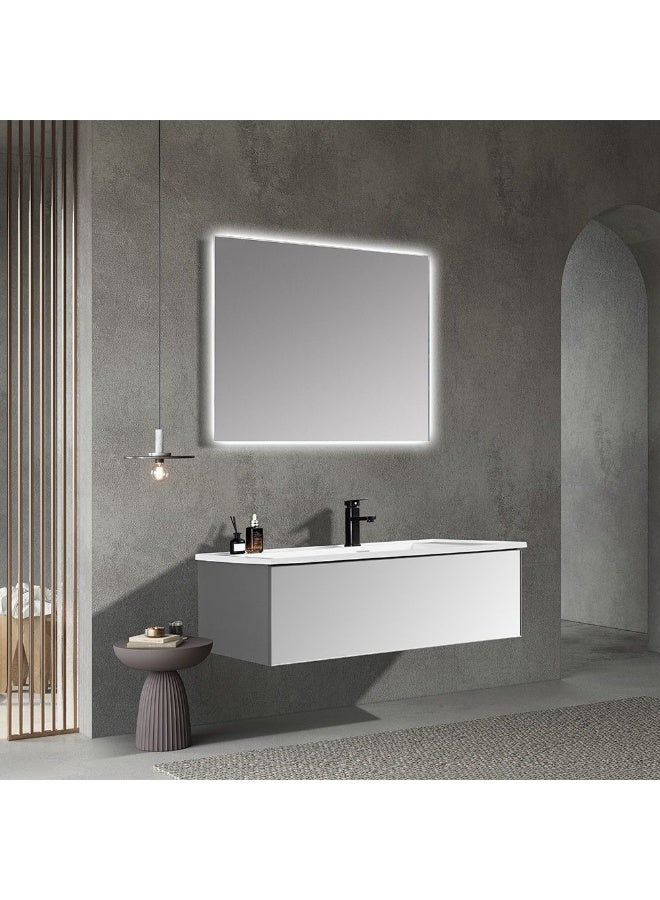 DANUBE HOME Milano Renz Vanity With Mirror & Cabinet (2Pc/Set) (100X50X35) Cm - Light Grey Finish| Single Basin Wooden Sink Cabinet Compact Storage Cabinet For Modern Bathroom  - Image 1