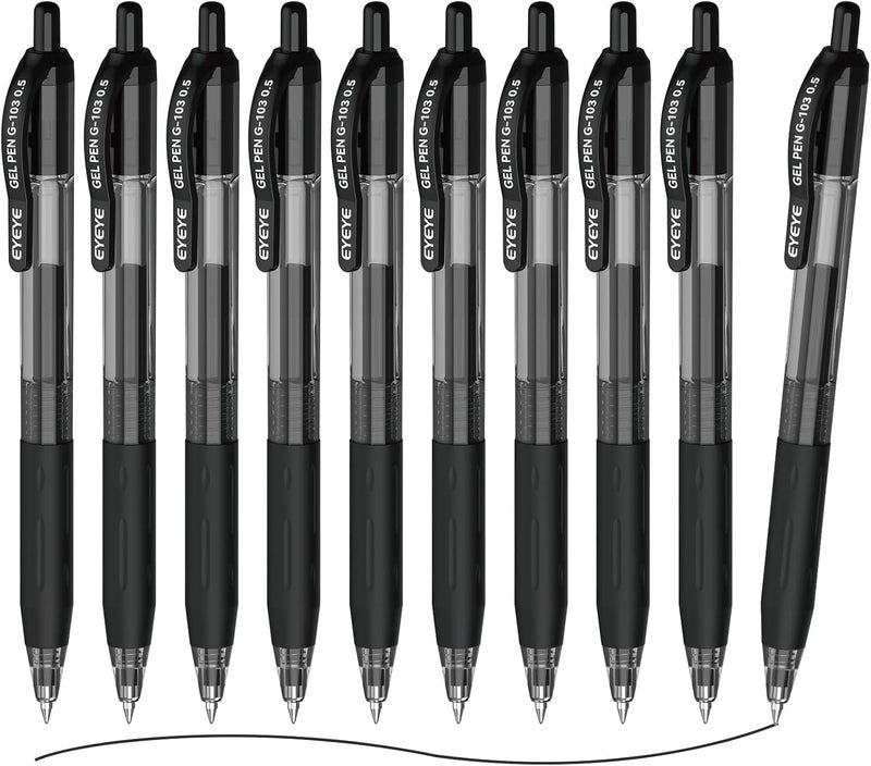 آي آي أقلام جيل EYEYE G-103 القابلة للسحب، أقلام حبر أزرق رأس دقيق 0.5 مم، قلم حبر جاف سريع الجفاف ممتاز للمدرسة المكتب (10 قطع - أسود) - Image 1