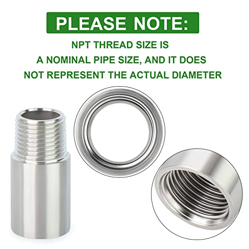 TAISHER 2PCS Stainless Steel Pipe Fittings, 1/4" NPT Male x 1/4" NPT Female Threaded, 2" Length Nipple Cast Pipe - Image 3