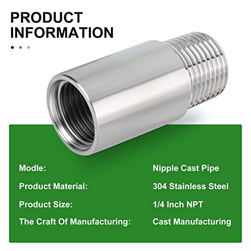 TAISHER 2PCS Stainless Steel Pipe Fittings, 1/4" NPT Male x 1/4" NPT Female Threaded, 2" Length Nipple Cast Pipe - Image 5