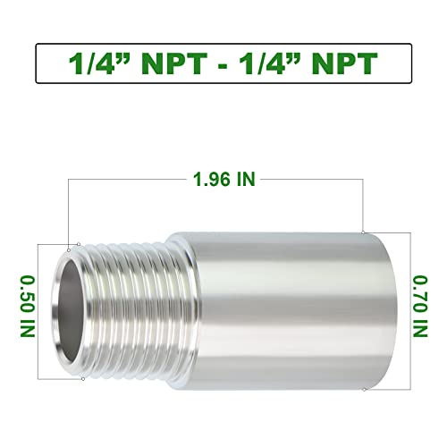TAISHER 2PCS Stainless Steel Pipe Fittings, 1/4" NPT Male x 1/4" NPT Female Threaded, 2" Length Nipple Cast Pipe - Image 4