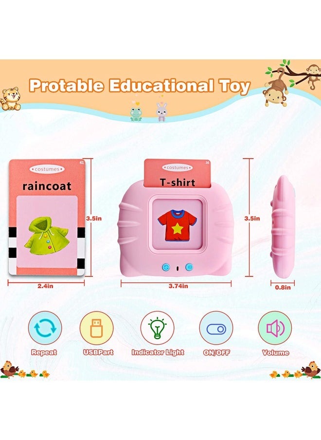 Eleish Talking Flash Cards Learning Toys for Toddlers 1-6 Year Old,British English, 224 Words, Audible Educational Toys, Preschool Learning Resource Electronic Interactive Toy Birthday Gifts for Kids-Pink  - Image 2