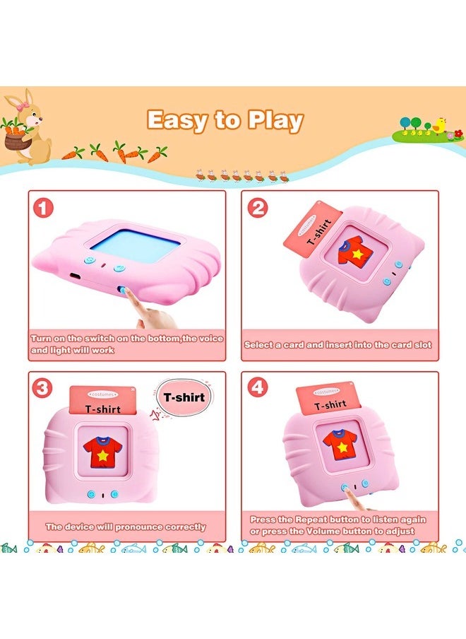 Eleish Talking Flash Cards Learning Toys for Toddlers 1-6 Year Old,British English, 224 Words, Audible Educational Toys, Preschool Learning Resource Electronic Interactive Toy Birthday Gifts for Kids-Pink  - Image 3