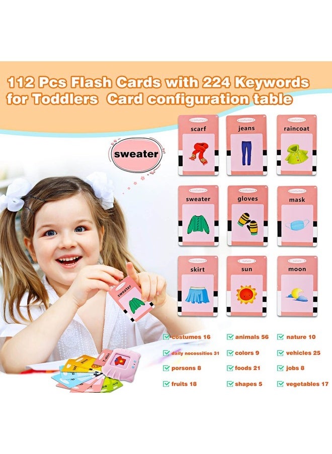 Eleish Talking Flash Cards Learning Toys for Toddlers 1-6 Year Old,British English, 224 Words, Audible Educational Toys, Preschool Learning Resource Electronic Interactive Toy Birthday Gifts for Kids-Pink  - Image 4