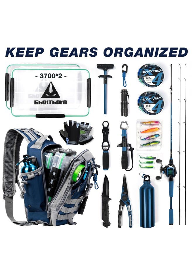 Ghosthorn Fishing Backpack Tackle Sling Bag-Backpack with Rod Holder- Lightweight Tackle Box Fly Fishing Gifts for Men Women, L.large Blue, Medium, ‎great Fishing Gift for Men, Dad, Husband (Large - Image 2
