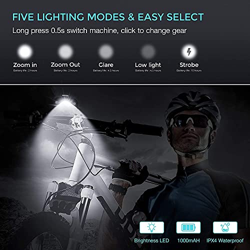 Linist USB Rechargeable Bicycle Light Super Bright Bicycle Headlight Waterproof Front Cycle Lights for Cycling, Mountain or Road Bike,Black - Image 5