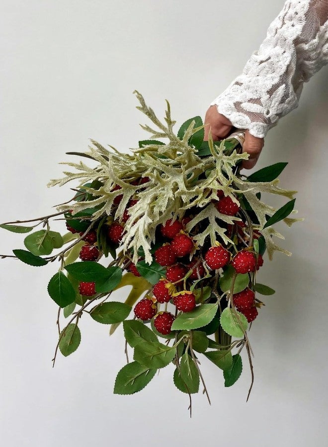 QFSH 7Pcs Artificial Raspberry Plant Stems 15.7'' Simulated Berry Bouquet for Home Decor Photography Props Wedding Decoration - Image 3