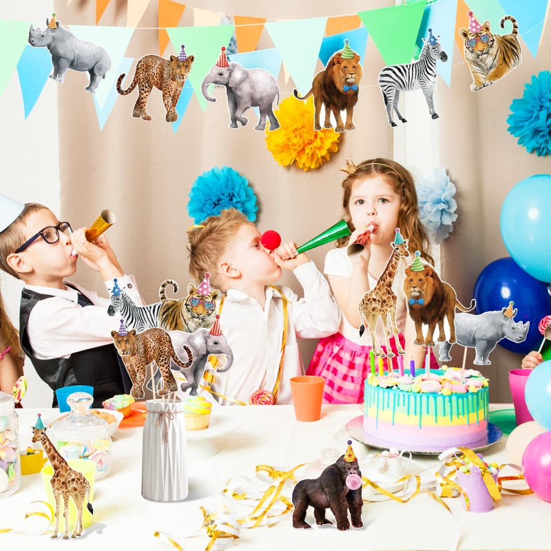 Bessmoso Safari Animals Party Decorations Jungle Animal Centerpiece Sticks Cutouts Table Toppers for Birthday Baby Shower Party Supplies Set of 24 - Image 5