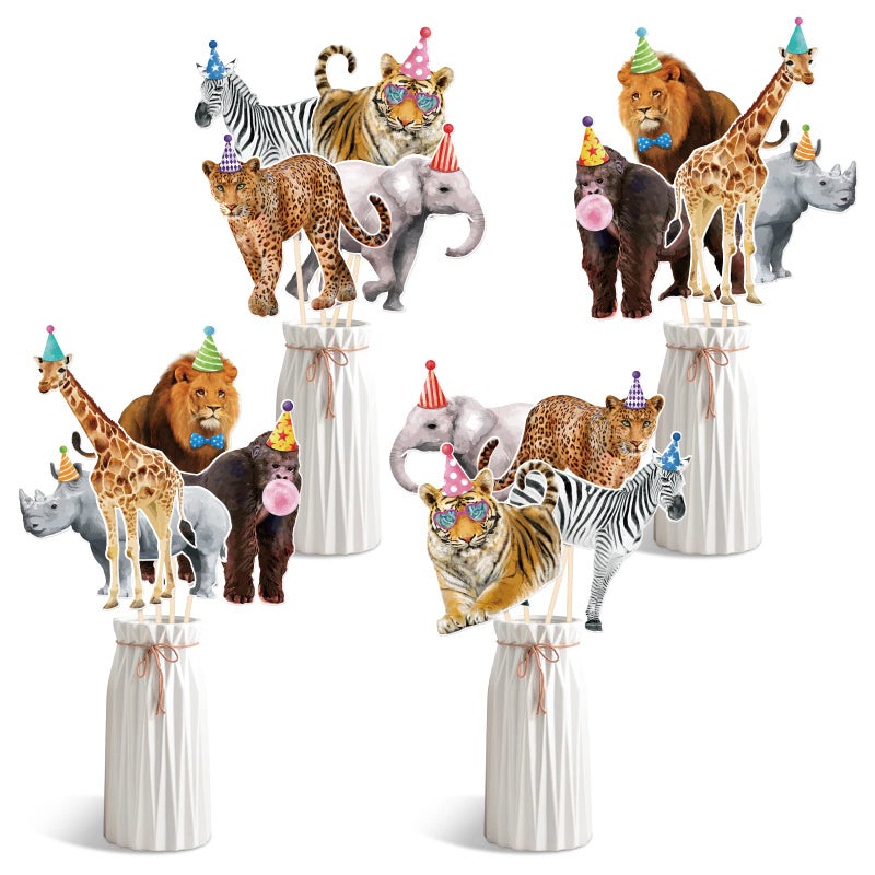 Bessmoso Safari Animals Party Decorations Jungle Animal Centerpiece Sticks Cutouts Table Toppers for Birthday Baby Shower Party Supplies Set of 24 - Image 1