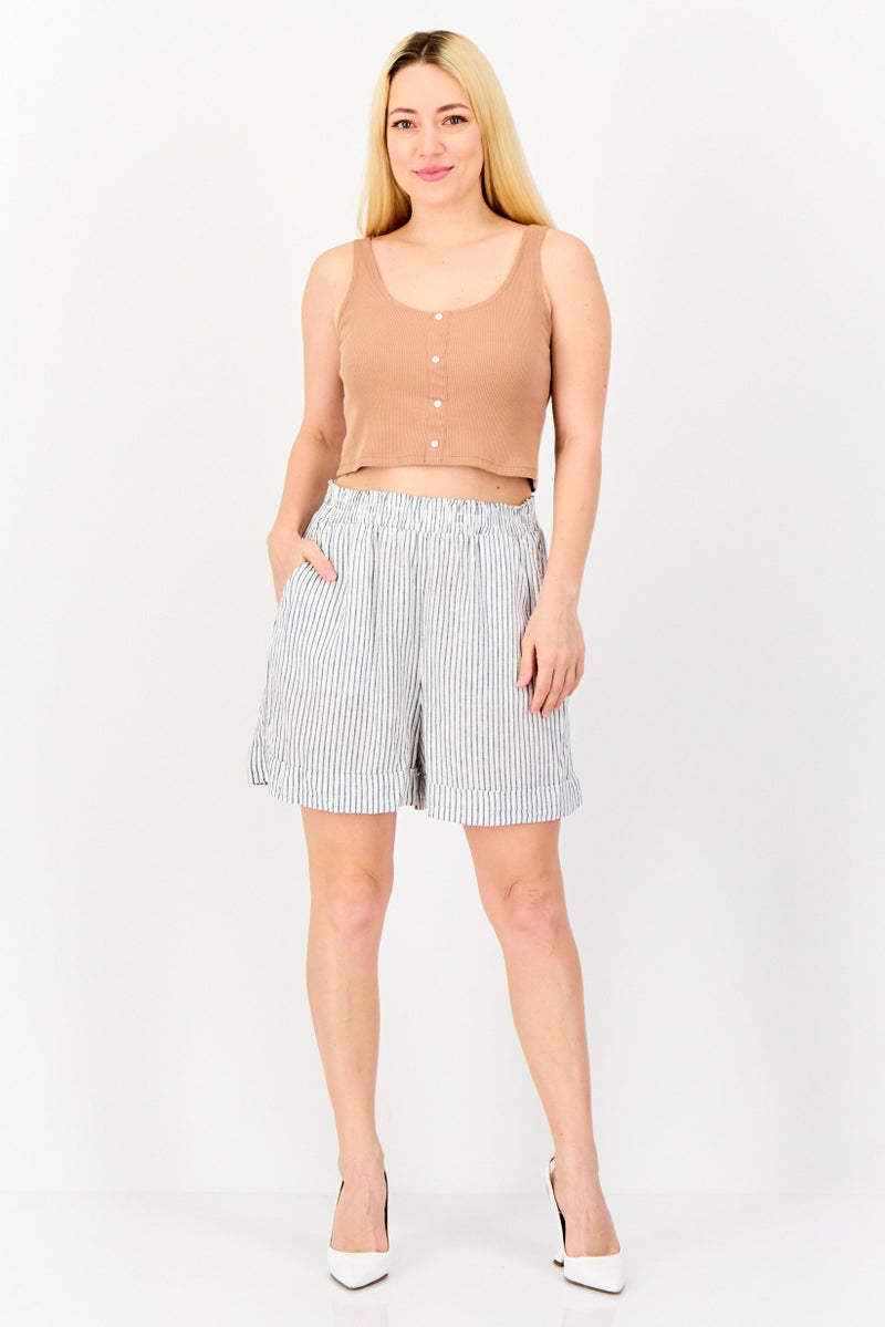 ONLY Women Stripe Print Basic Shorts, Multicolor  - Image 2