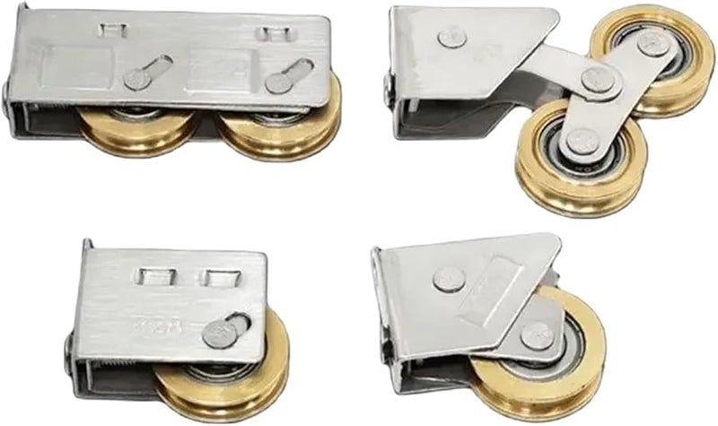 4 قطع من البكرات الفولاذية المقاومة للصدأ للأبواب المنزلقة والنوافذ، بعجلات نحاسية مزدوجة ومحامل بكرات، نوع C2 ثابت - Image 4