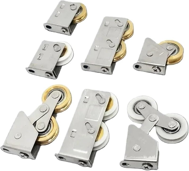 4 قطع من البكرات الفولاذية المقاومة للصدأ للأبواب المنزلقة والنوافذ، بعجلات نحاسية مزدوجة ومحامل بكرات، نوع C2 ثابت - Image 1