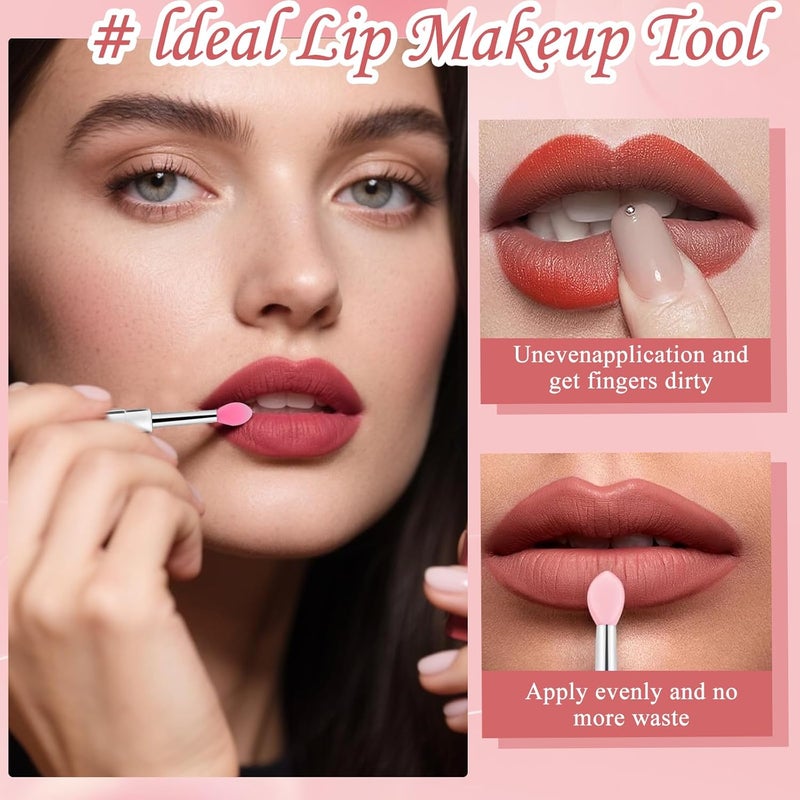 CoolShef 6Pcs Lip Brush for Lipstick | Reusable Lipsticks Brush with Cover | Silicone Lip Applicator for Applying Mask Oil, Lipstick Gloss - Image 5